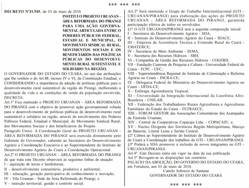 Decreto Projeto Uruanan